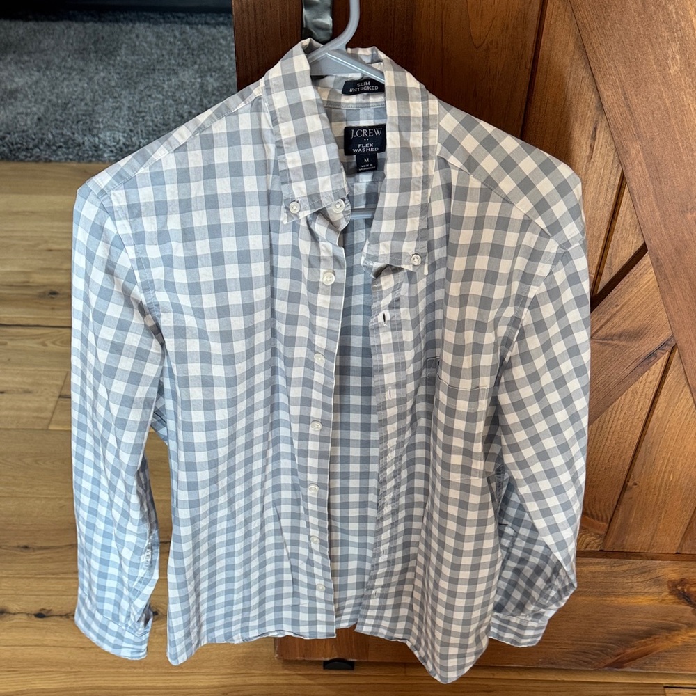 J. Crew Men's Blue and White Plaid Shirt